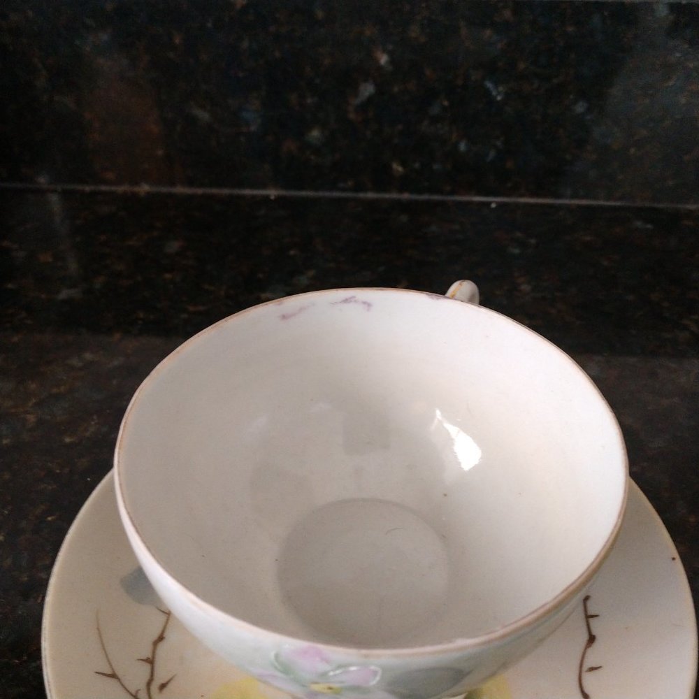 MID CENTURY MODERN JAPAN GREEN STAMP FLORAL TEA CUP SET JAPANESE BLOSSOMS - Picture 15 of 16